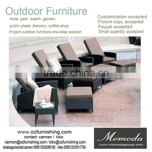 1058Outdoor Furniture Plastic Sun Loungers With Armrest and Stool Leisure Rattan Wicker Poolside Recliner Chaise Chair thumbnail-1