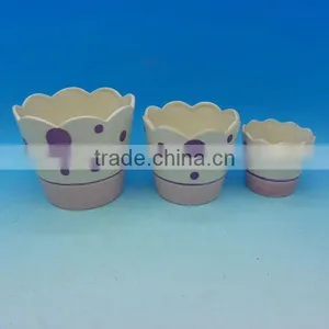 HANDPAINTING CERAMIC FLOWER POTS WITH DOTS IN 3 SIZES thumbnail-1