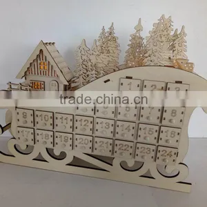 Laser Engraved Unfinished Wood Advent Calendar- Countdown to Christmas With LED thumbnail-1