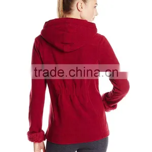 Blank Hooded Varsity Jacket 100% Polyester Heather Sweater Rib Fleece Knit And Sherpa Fleece Lining Women Hooded Jacket thumbnail-3