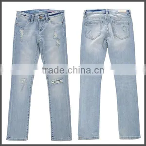 Custom New Fashion Girls Scratch Jeans thumbnail-2