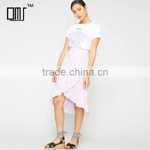 Falbala Hem Midi Wrap Skirt for Girls Hot Summer Ladies Poplin Fashion Skirts thumbnail-1
