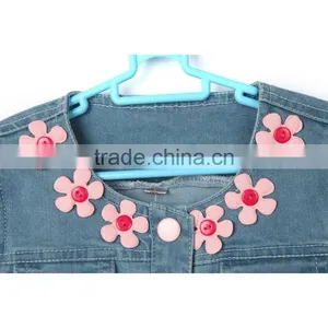 2016 New Style Loveable Pink Flower Stitched Design Lace Hem Kids Denim Jacket With Hood thumbnail-6