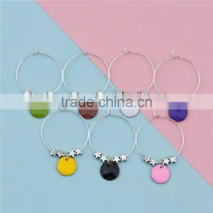 Wholesale Enamel Round Pentagram Star Copper Enamelled Sequins Hoop Wine Glass Charms thumbnail-1