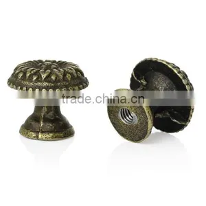 Antique Bronze Flower Pattern Carved Mushroom Jewelry Box/Case Drawer Pull Knob Handles thumbnail-1