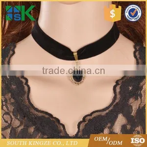 European American Style Geometric Pendant Retro Necklace With Artificial Crystal Black Lace Choker thumbnail-1