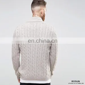 Mens Shawl Neck Cable Cardigan in Wool Mix thumbnail-2