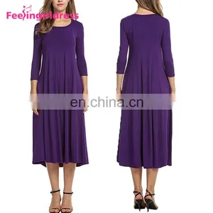 Fashion New Long Sleeve Casual Purple Party Midi Dresses Fat Women thumbnail-1