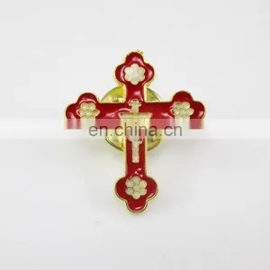 Gold Plated Red Religious Metal Cross Brooches Lapel Pin thumbnail-1