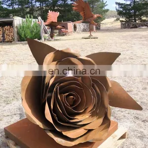 Garden Art Realistic Rose Corten Steel Sculpture thumbnail-6