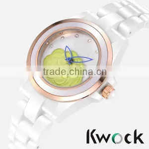 Fashionable Black Color Crystal Dial Design Quartz Ceramic Lady Watch thumbnail-1