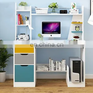 Bedroom Furniture Computer Laptop Desk Wooden Study Learning Small Modern Simple Computer Table Desk With Shelves thumbnail-5