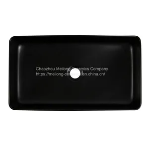 Modern Style 24-inch 61 cm Bathroom Matte Black Ceramic Vessel Sink Countertop Rectangle Matte Black Wash Basin thumbnail-2