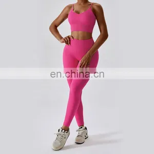 Soft Ribbed High Waist Sports Leggings For Women Custom Workout Wicking Durable Gym Pants thumbnail-5