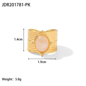 Gold Plated Sun Design Ring for Women Blue Stone Adjustable Open Ring Stainless Steel Fashion Statement Jewelry thumbnail-4