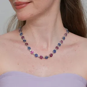 Shining Star Jewelry Iced Out Chain Wholesale Multi Color Flower Tennis Necklace thumbnail-4
