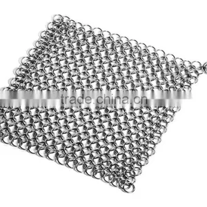 9in x9 in Cast Iron Cleaner Chainmail Scrubber, Stainless Steel Chainmail Cleaner thumbnail-1