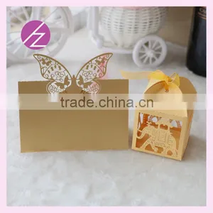 Hot Sale Laser Cut Customizable Style Beautiful Butterfly Wedding Seat Card Elephant /Baby Carriage Wedding Favor Candy Box thumbnail-2