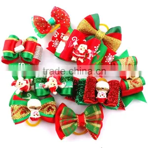 Various Design Holiday Christmas Ribbon Dog Cat Hair Bows With Rubber Band thumbnail-4