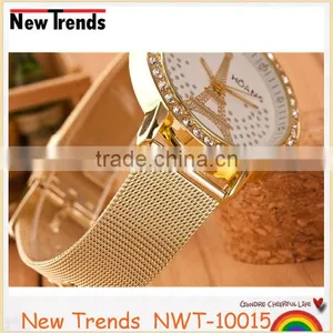 2016 Fashion Gold Mesh Band Rhinestone Tower Watch for Women thumbnail-4