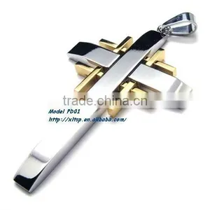 PD01 Gold Plated Big Cross Pendant in Stainless Steel thumbnail-1