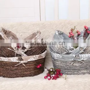 Handmade Maize Basket Flat Knitting Corn Rope Rattan Storage Basket Set of 3 thumbnail-4