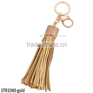 20cm PU Leather Tassel Keychain in Stock 6 Colors Plated Gold Key Chain thumbnail-3