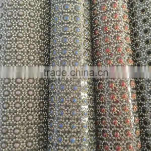 Multi Colors Ceramic Pearl With Rhinestone Decorated Mesh Triming With Glue for Bags thumbnail-1