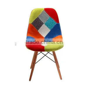2015 Simple Fabric Patchwork Leisure Side Chair WoodLeg Eiffel Base thumbnail-2