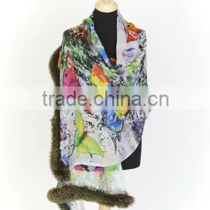 Digital Print Fur Trim Shawls 02 thumbnail-1