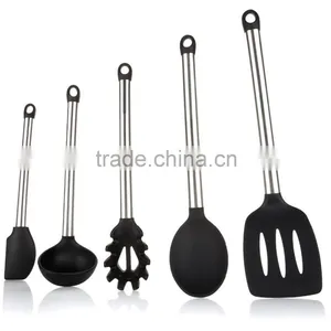 5 Piece Cooking Utensil Set Stainless Steel & Silicone Kitchen Utensils thumbnail-1