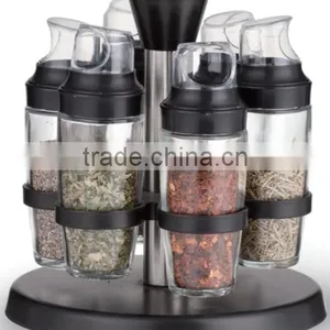 SINOGLASS 6 Pcs 90ml Measured Cap Glass Salt and Pepper Spice Jar Rack Set thumbnail-1