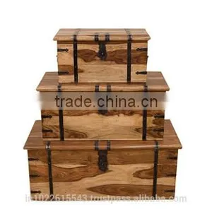 Sheesham Storage Trunk With Metal Deta Large Trunk thumbnail-1