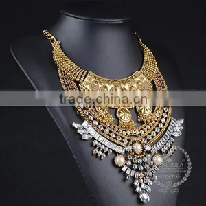 High Quality Vintage Rhinestone Imitation Pearl Chunky Statement Necklace Tin Alloy Fashion Women Pendant Necklace 6390130 thumbnail-2