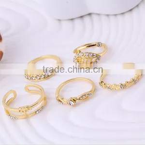 Crystal Gold/silver Plated Dubai Rings Jewelry 5pc Ring Knuckle Set thumbnail-4
