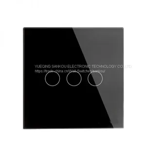 UK Standard Three Gang One Way Crystal Glass Panel Smart Home Wall Switch Touch Light Switch thumbnail-5