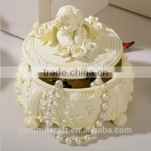 Resin Round Jewelry Box White Vintage Angel Trinket Box thumbnail-2