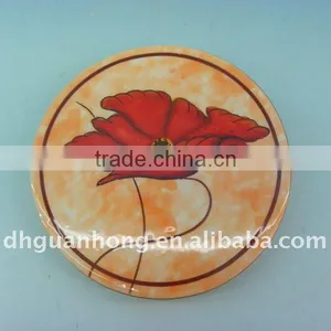 Ceramic Yellow With Red Flower Plate thumbnail-1