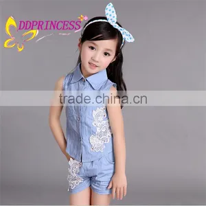 2015 Fashion Blue Cowboy Girl Suit Cowboy Set for Baby Girl Children thumbnail-2