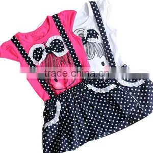 Girls Kids Polka Dot Model Big Bowknot Little Girl Pattern Fake Two Piece Belt Dress SV004092 thumbnail-1