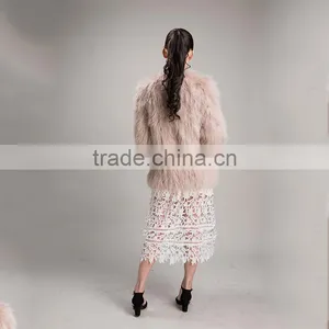 Myfur 2016 European Style Winter Beige Raccoon Fur Collar Woolen Raccoon Fur Extra Long Coat thumbnail-4