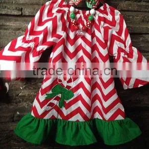 Baby Girls Christmas Red White Chevron Candy Cane Dress With Matching Hair Bows and Chunky Necklace Set thumbnail-1