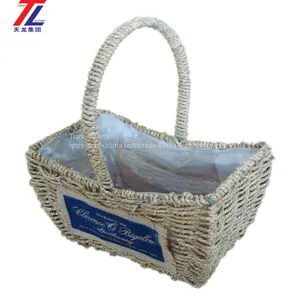 Wholesale Cheap Grass Braid Stitched Natural Gift Straw Basket thumbnail-2