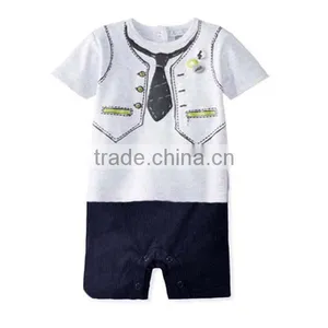 Summer Short Sleeve Flat Angle Baby Romper With Necktie thumbnail-3
