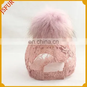Fashionable Raccoon Fur Pompom for Girls Spring Hat thumbnail-3