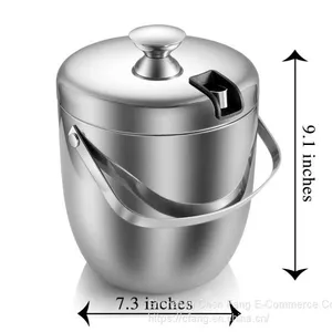 Insulated Ice Bucket,Stainless Steel Double Wall Ice Bucket With Lid and Tongs,2.8-Litre,Silver thumbnail-2