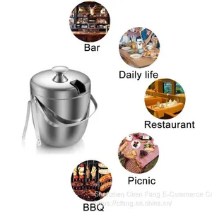 Insulated Ice Bucket,Stainless Steel Double Wall Ice Bucket With Lid and Tongs,2.8-Litre,Silver thumbnail-4