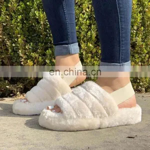Amazon Hot Sale Factory Price Fashion Women Indoor Soft With the Faux Fur Furry Slipper for Ladies thumbnail-1