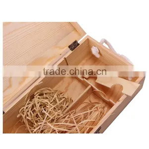 High Quality Custom Wholesale Natural Pine Wood Wine Box for Double Bottles thumbnail-5