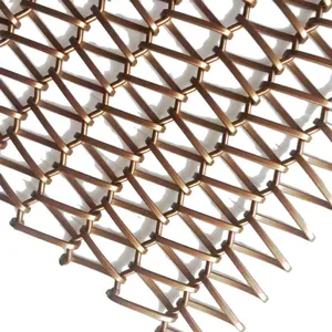 Gold PVD Coated Woven Steel Wire Mesh - Flexible Decorative Metal Curtain thumbnail-4